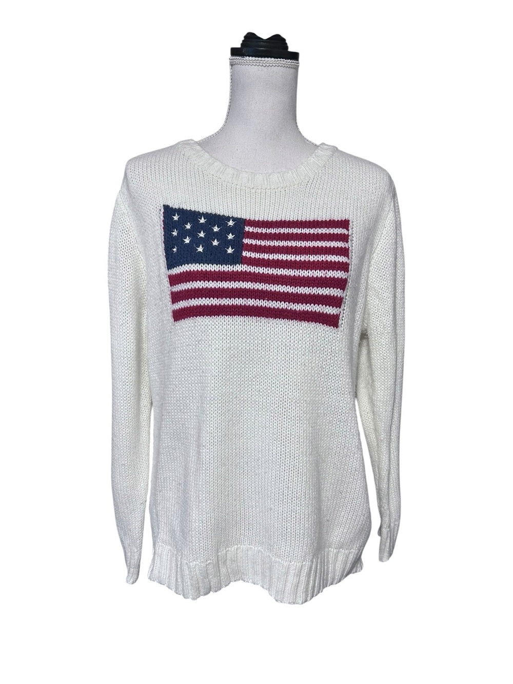American Flag Crop Oversized Sweater Womens XS Patriotic USA Preppy Coastal Boho